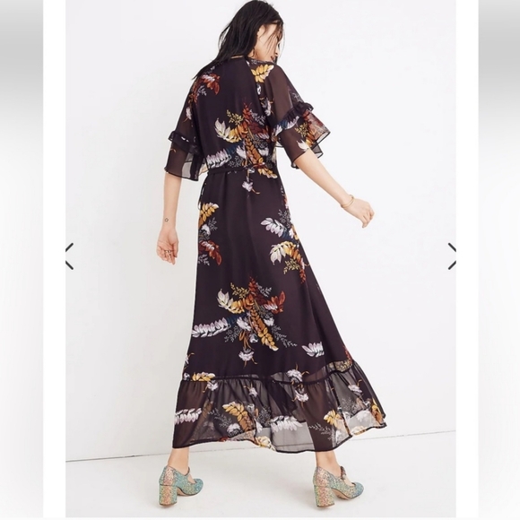Madewell Vervain Wrap Dress Short Ruffle Sleeve Maxi Blooming Oasis Size XS HTF - Picture 2 of 12